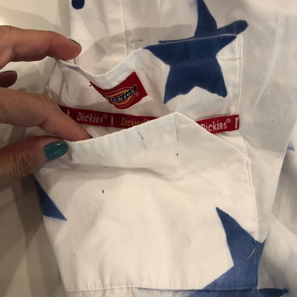 Dickies White Straight Leg Pants with Blue Star Print - Picture 8 of 12
